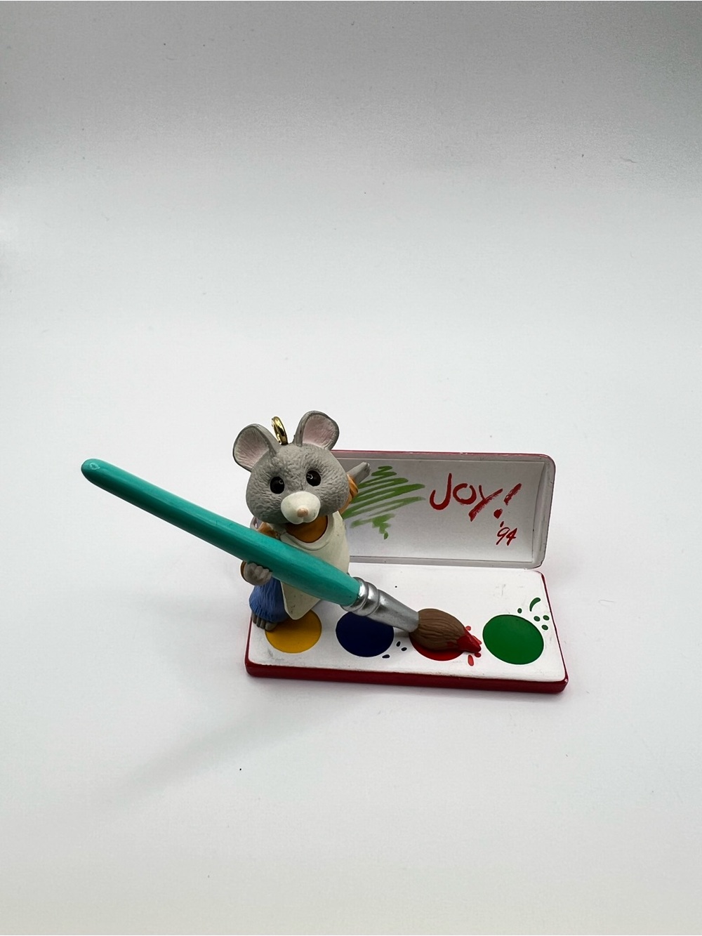 Hallmark Gray Mouse Painter Ornament with Teal Brush